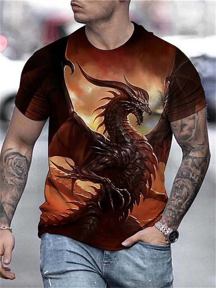 Men's T shirt Tee Shirt Tee Graphic Anime Dragon Crew Neck Black Blue Golden Rainbow Orange 3D Print Plus Size Daily Holiday Short Sleeve Print Clothing Apparel Streetwear Exaggerated