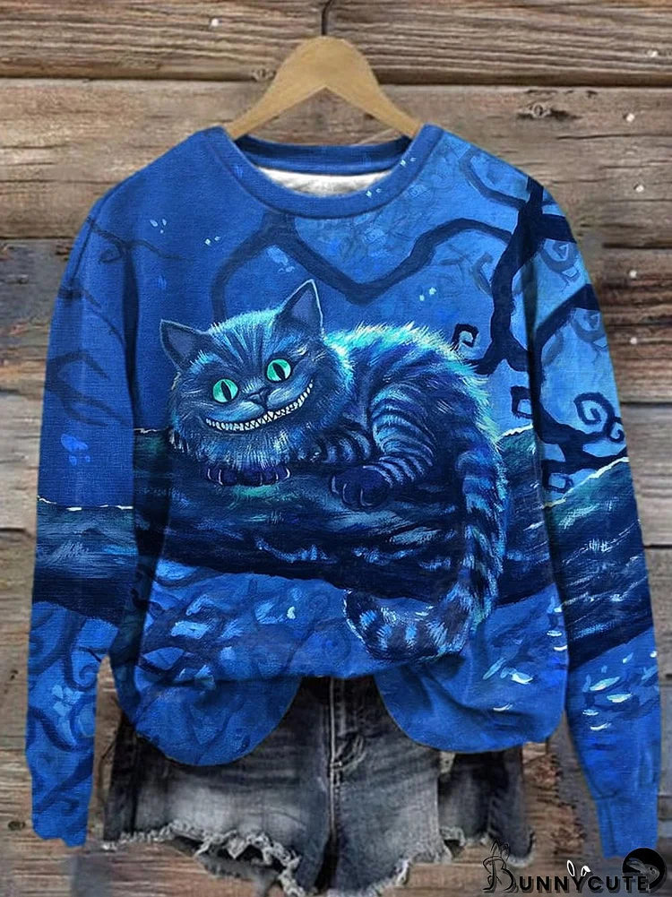 Halloween Cat Print Sweatshirt