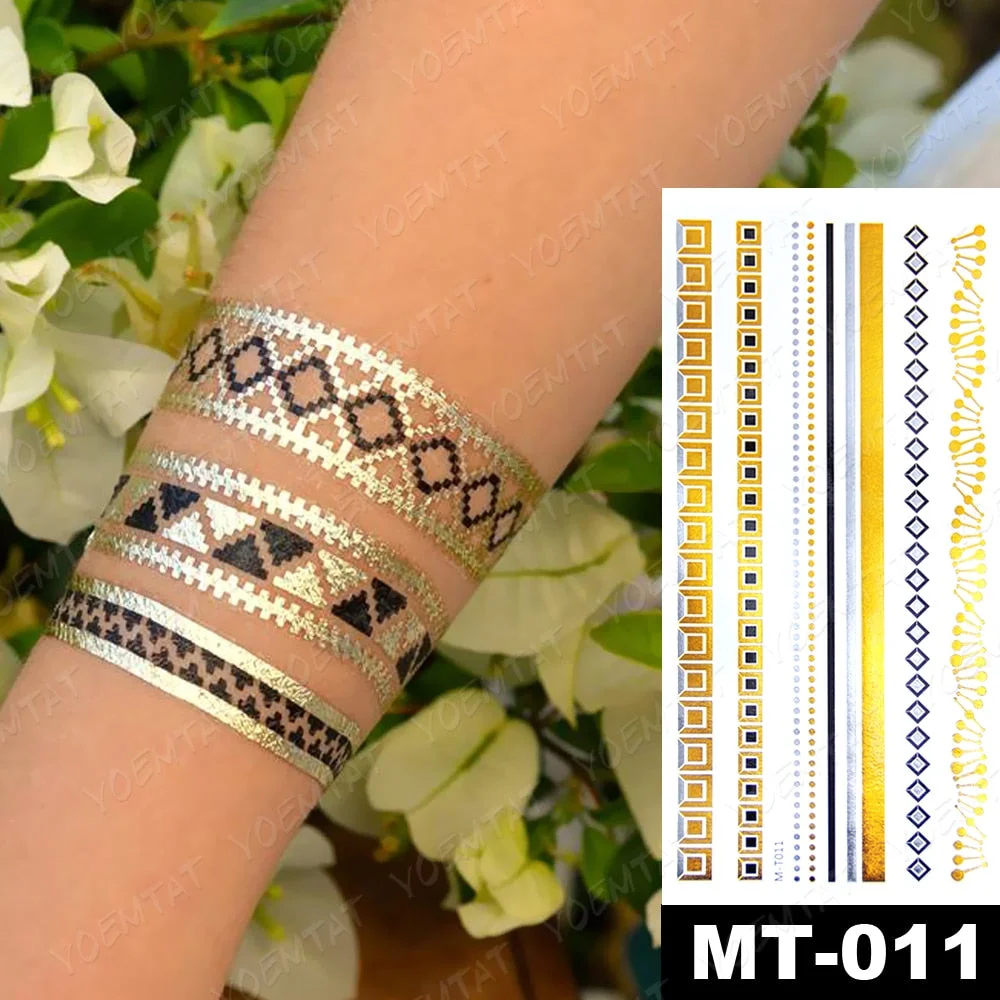 Waterproof Temporary Tattoo Sticker Gold Silver Henna Indian Hand Painted Glitter Tattoos Women Mandala Flower Feather Body Art