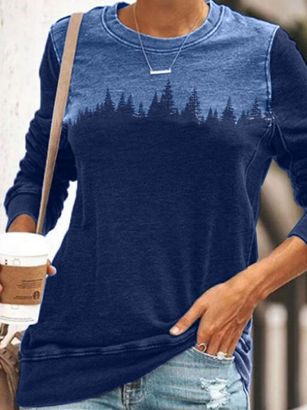 Black Forest Art Painting Casual Long-Sleeves