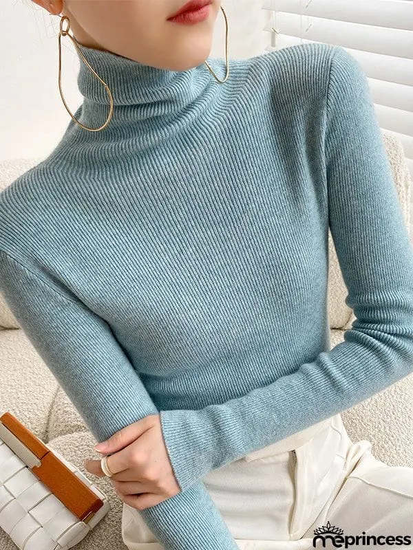 Simple Skinny Long Sleeves Solid Color Sweater Tops