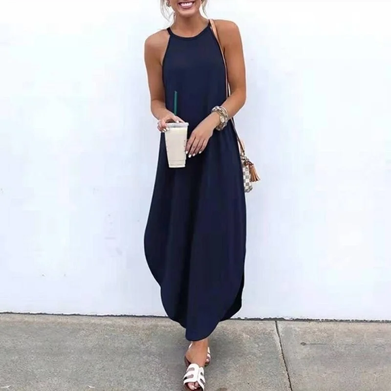Summer  Sleeveless Backless Party Maxi Dresses Women Strap Long Dress Female Casual Loose Vestido Ladies XXL