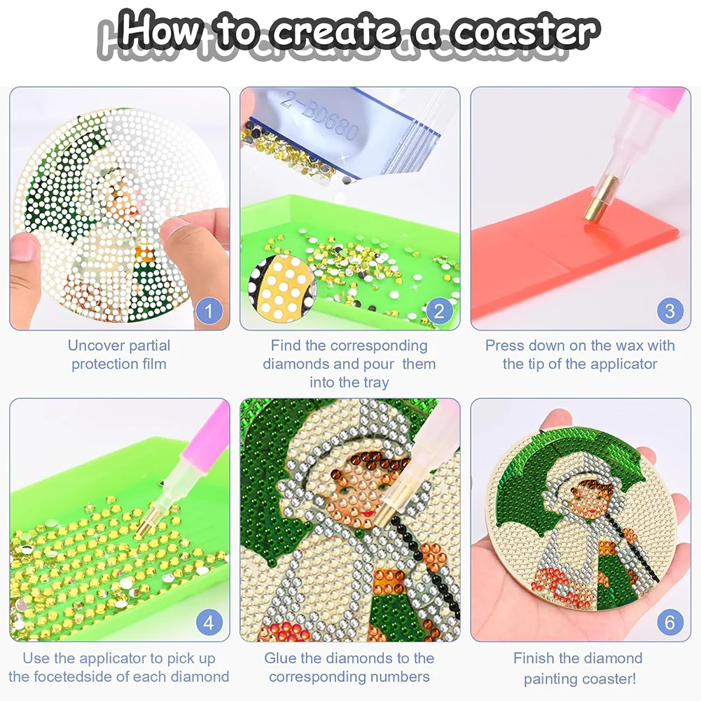 8pcs DIY Saint Patricks Day Wooden Diamond Painting Art Coaster Kit with Holder for Adults Kids