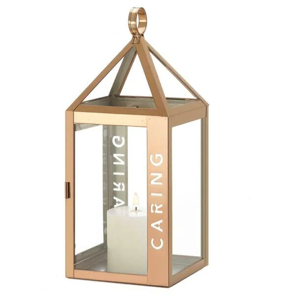 Accent Plus Rose Gold Stainless Steel Caring Lantern - 17.5 inches