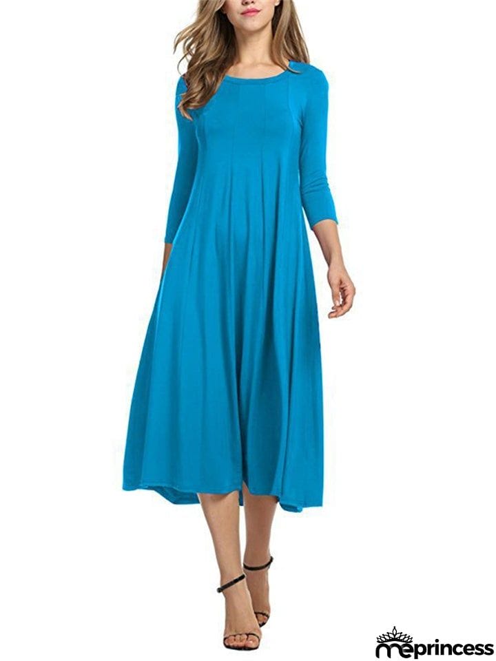 Stylish Solid Color Round Collar Pullover Dresses