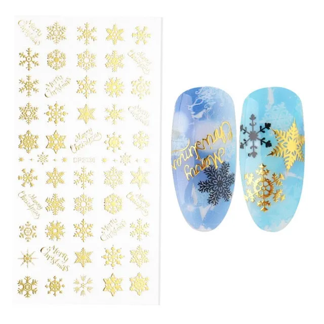 Nail Stickers Embossed 5D Christmas Snow Butterfly Designs Back Glue Nail Decals Decoration Tips For Beauty Salons-Nail Inspo