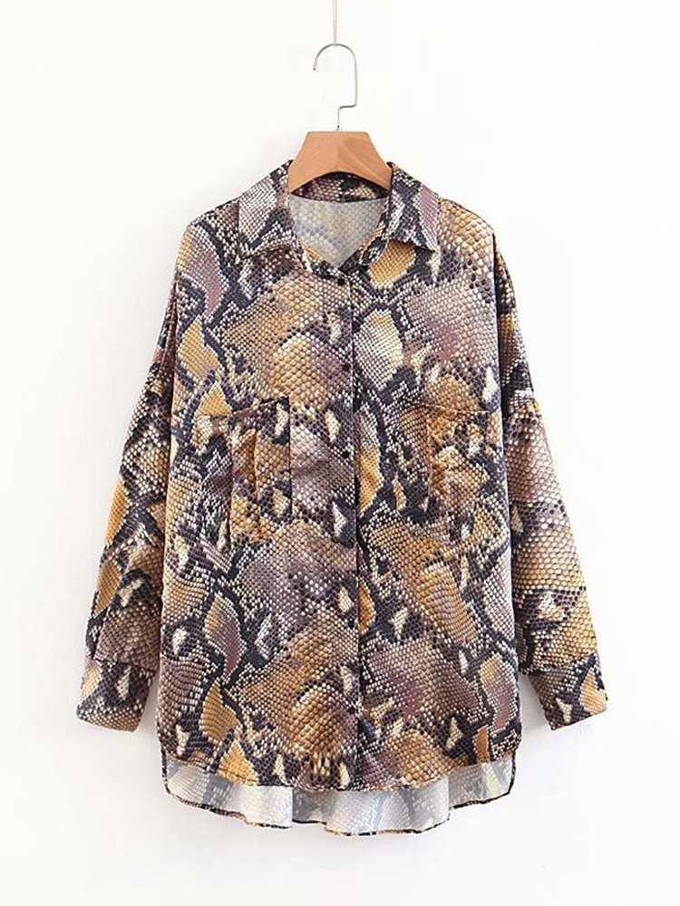 Serpentine Print Long Sleeve Lapel Blouse For Women P1424454