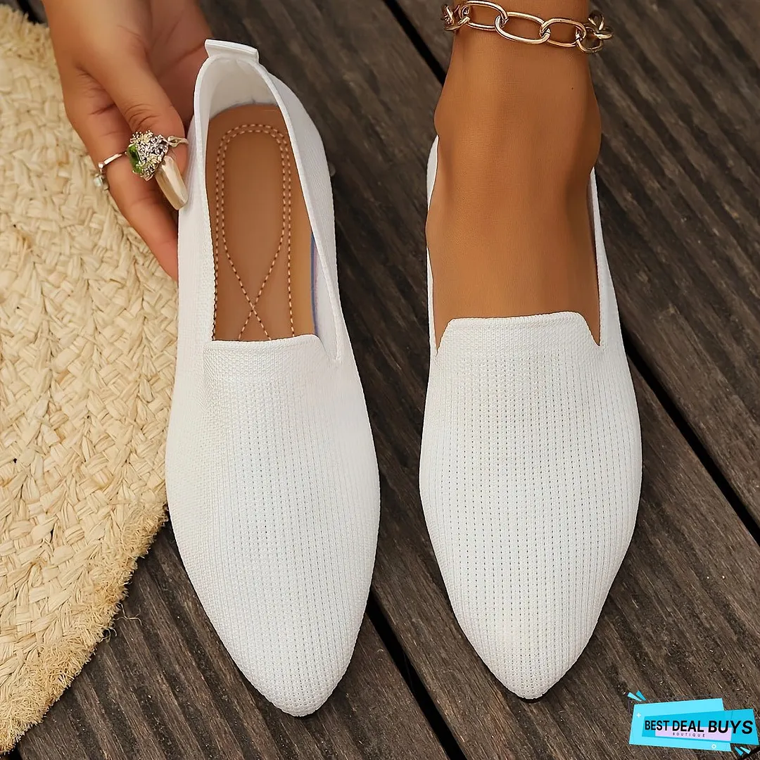 Cozy Womens Knitted Flat Shoes - Soft, Breathable, and Comfortable Slip-On Shoes with Pointed Toe, Rubber Sole, and Fabric Upper for Daily Wear