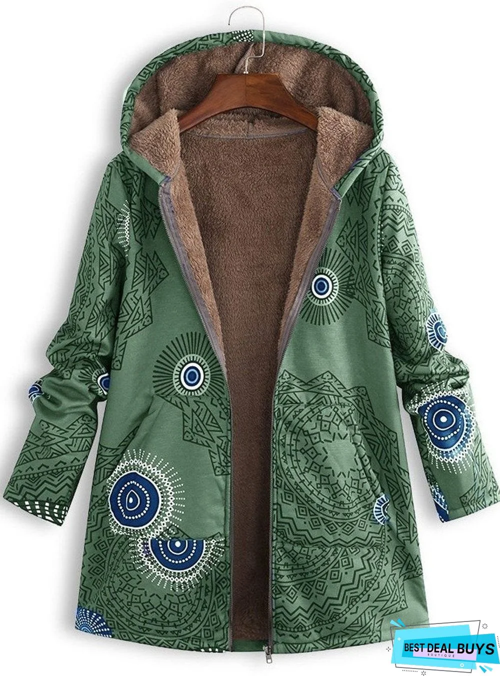 Hooded Abstract Print Coat