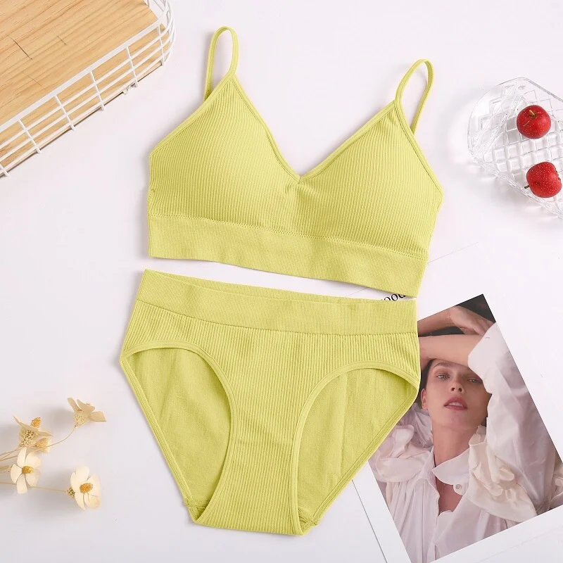 Billionm Backless Bras Set for Women Solid Color Briefs Sexy Bralette Low Wasit Panty Suit Female Comfortable Intimates Lingerie