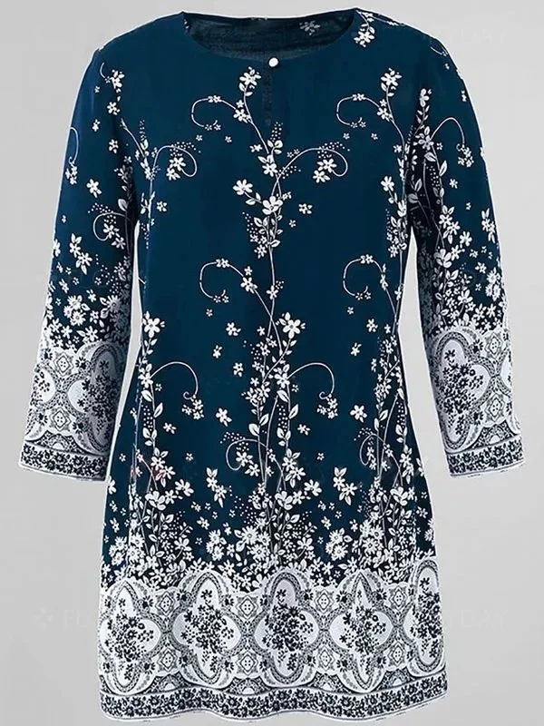 Cotton-Blend Crew Neck Casual Shirts & Tops
