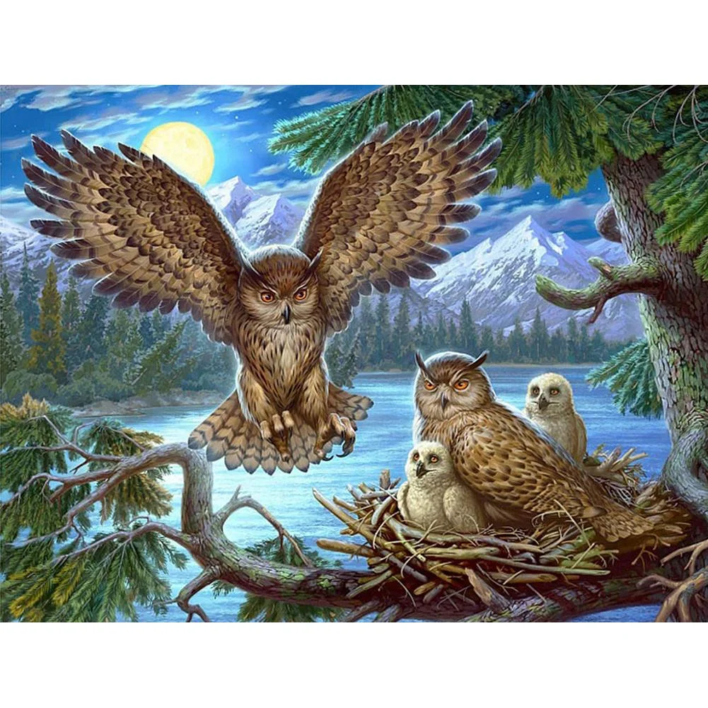 Full Round Diamond Painting Owls Family (40*30cm)