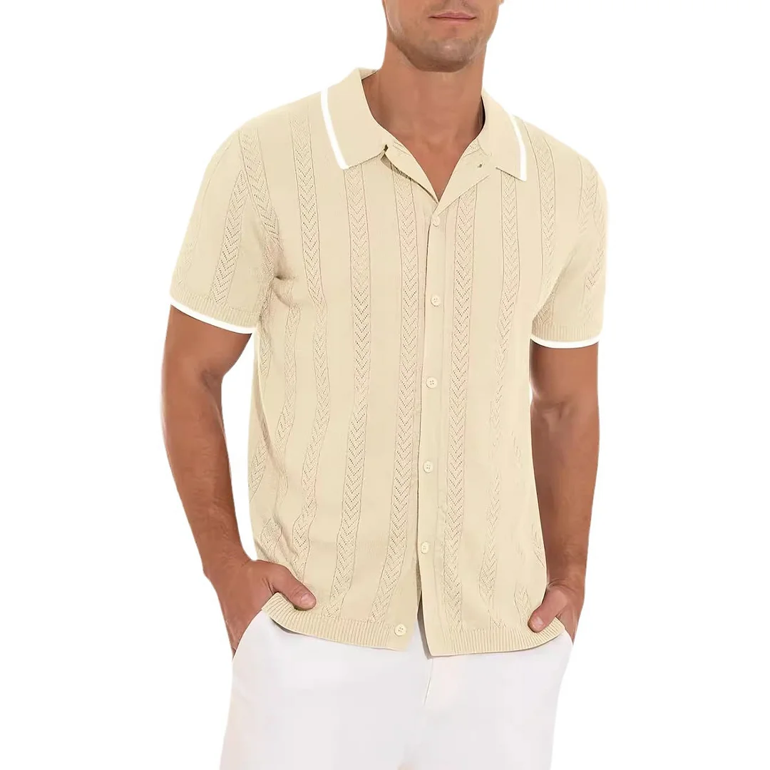 Mongw Mongw Cool Men's Short-Sleeved Shirt Fashion Men's Casual Jacket Splicing Color Hollow-Out Breathable Cardigan Man