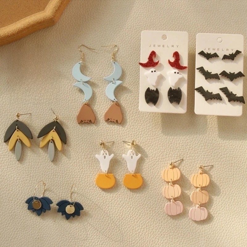 Fashion Pumpkin Bat Arylic Halloween Women’s Earrings
