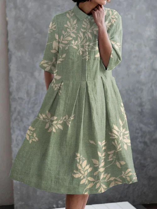 Japanese Art Print Casual Elegant Pocket Half Sleeve Dress