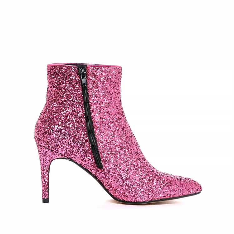 Pink glitter 2025 ankle boots