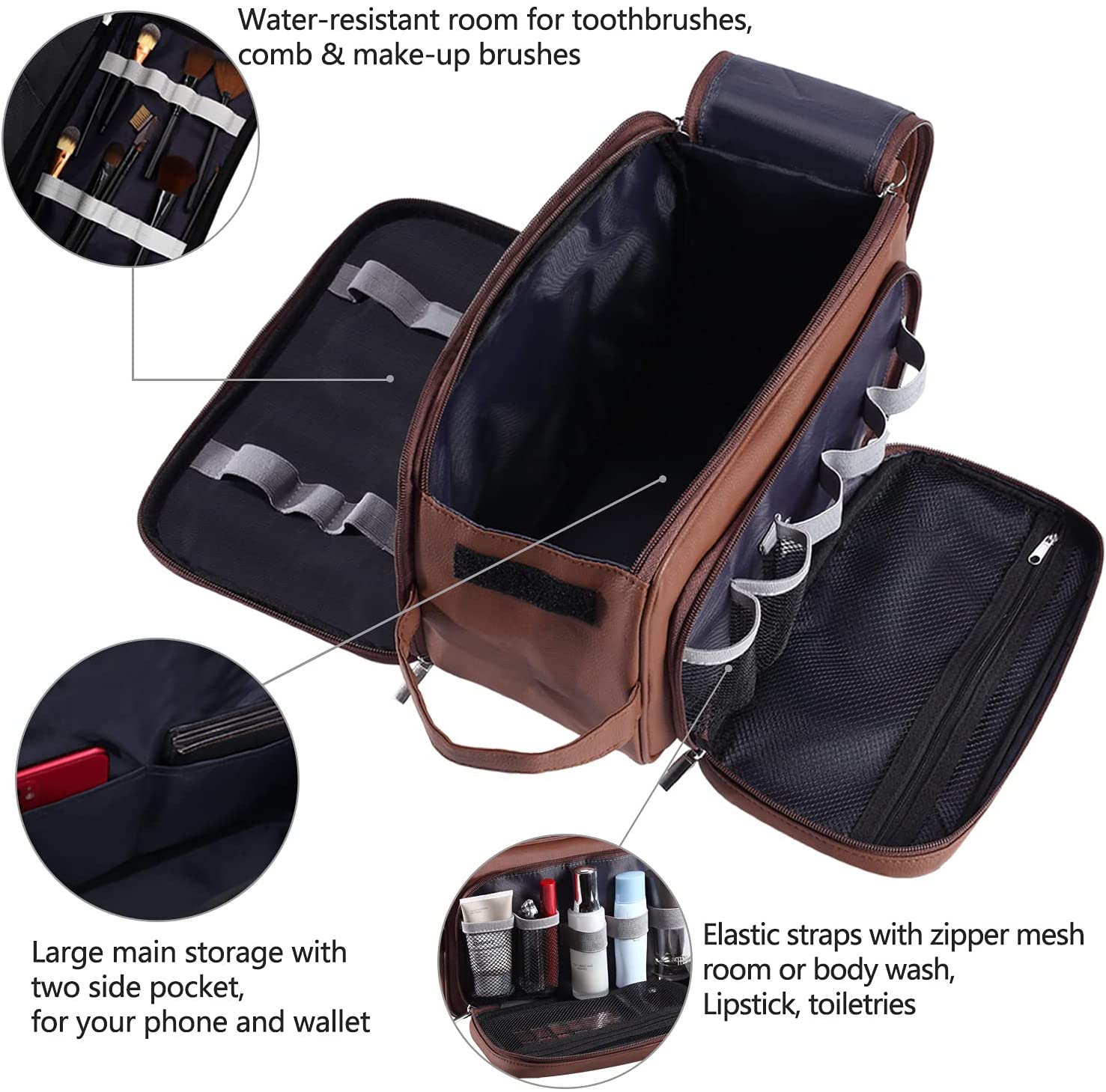 Large Toiletry Bag for Men, PU Leather Travel Toiletry Organizer