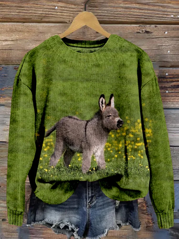 Comstylish Cute Baby Donkey Pattern Cozy Knit Sweater