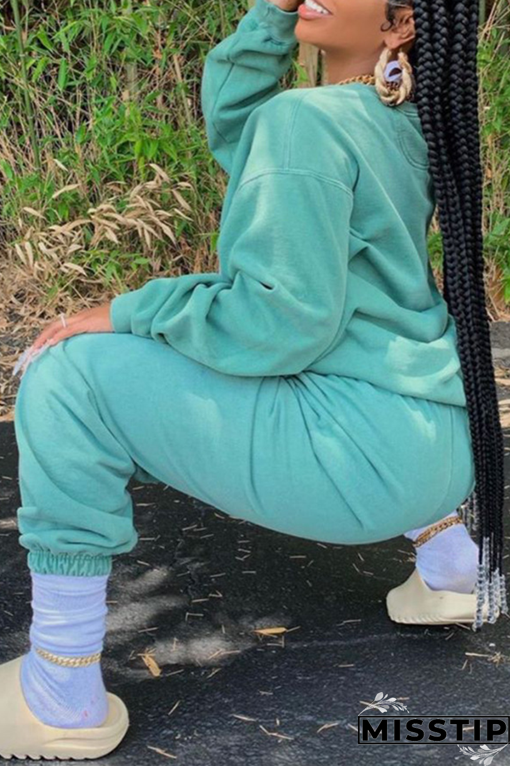 Black Casual Print Patchwork O Neck Long Sleeve Two Pieces