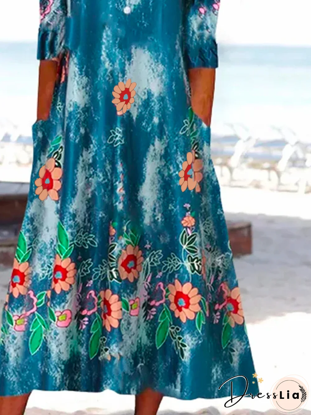 Casual Floral V Neck Short Sleeve Woven Dress