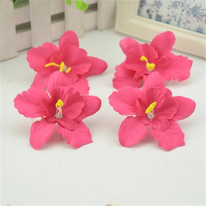 10pcs/lot 7CM Silk Artificial Orchid Flowers Heads For Home Wedding Decoration Fake Flowers DIY Christmas Gift Box Craft