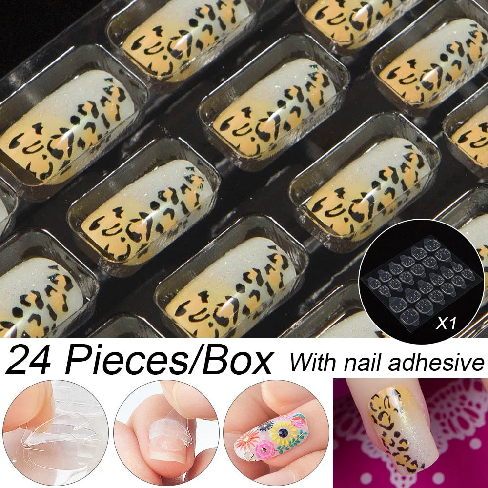 Fashion 24pc/set 10 Sizes Fake Nails Full Cover French False Nail Tips With Double-Sided Nail Adhesive Tab Press On Coffin Nail-Nail Inspo