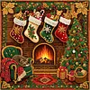 Xmas Fireplace Framed Special Shape Diamond Painting Kit 25x25cm