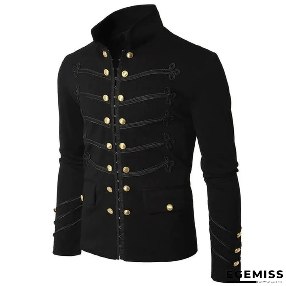 Men Gothic Vintage Fit Slim Coat Patchwork Button Outwear European Medieval Style Classic Jacket Steampunk Army Coat | EGEMISS