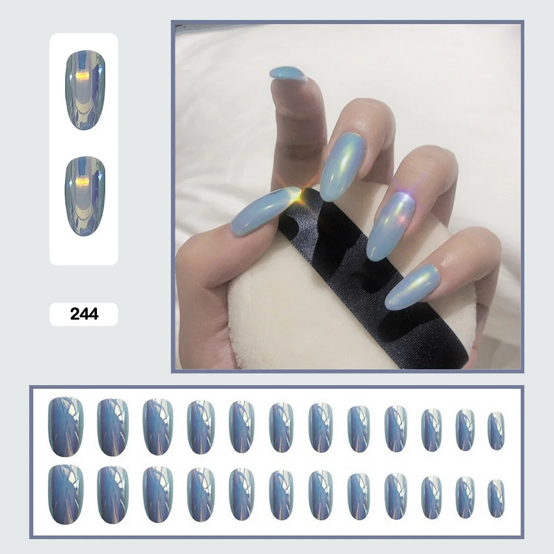 Mermaid Color Auroral Color Shell Fairy Fake Nail Art Wearable False Nails With Glue And Sticker 24pcs/box-Nail Inspo