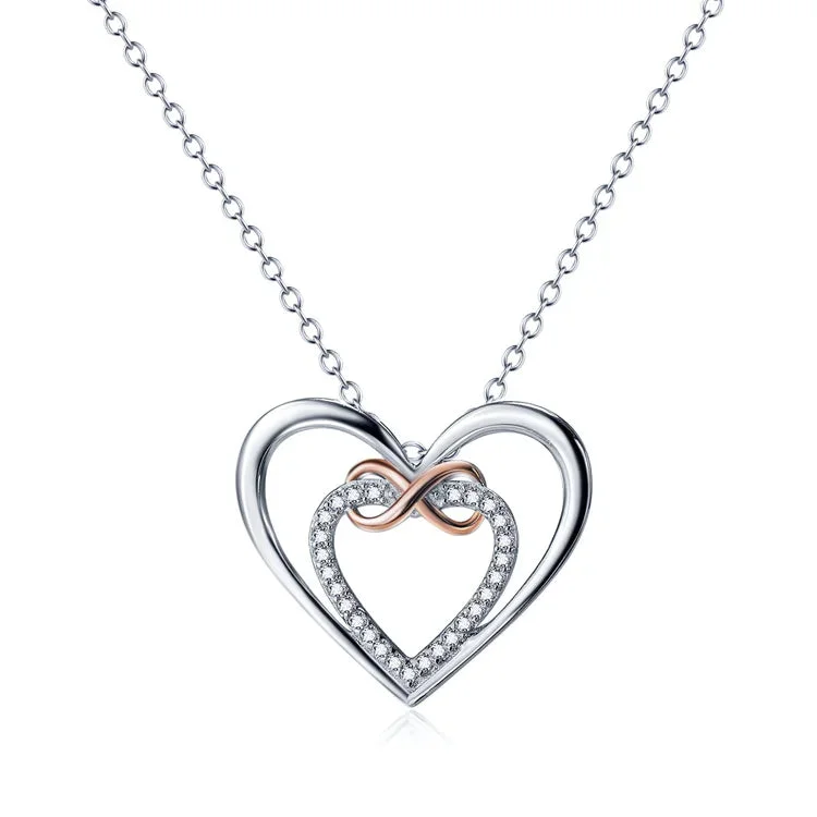 For Daughter -  S925 I am Always With You Two Hearts Infinity Necklace