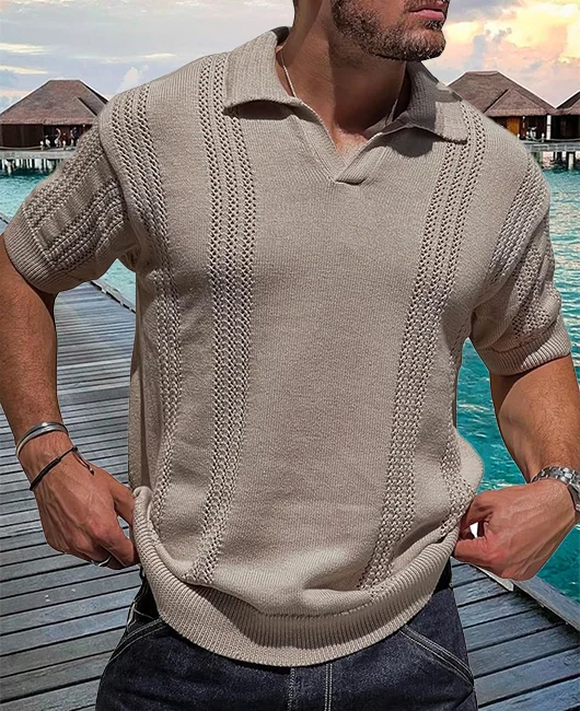 Casual Knitted Short Sleeve Hollow Polo Shirt 