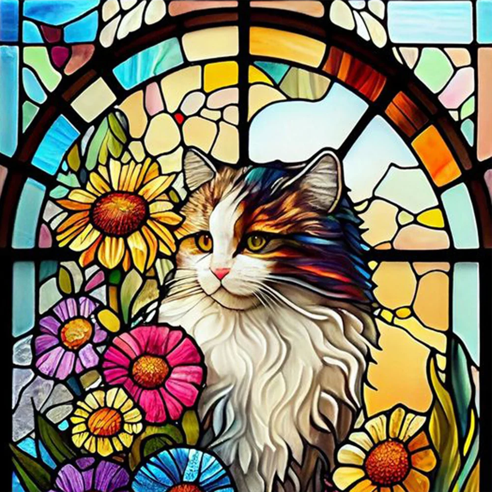 Diamond Painting - Full Round Drill - Stained Glass Cat(Canvas|30*30cm)