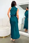 Women's Silk Turtleneck Sleeveless Midi Dress For Party