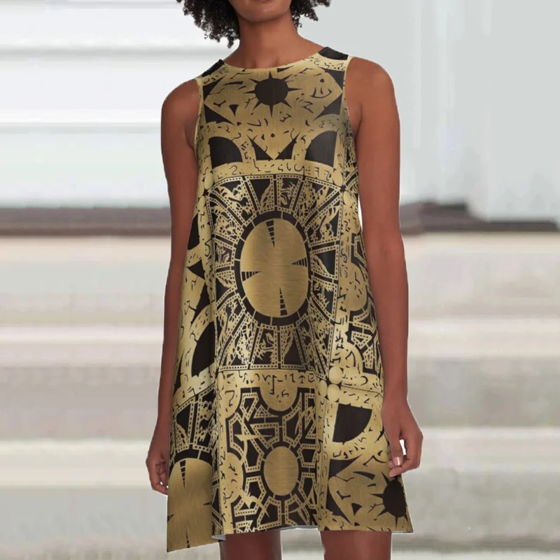 Tribal Sun Print Loose Sleeveless Mini Dress