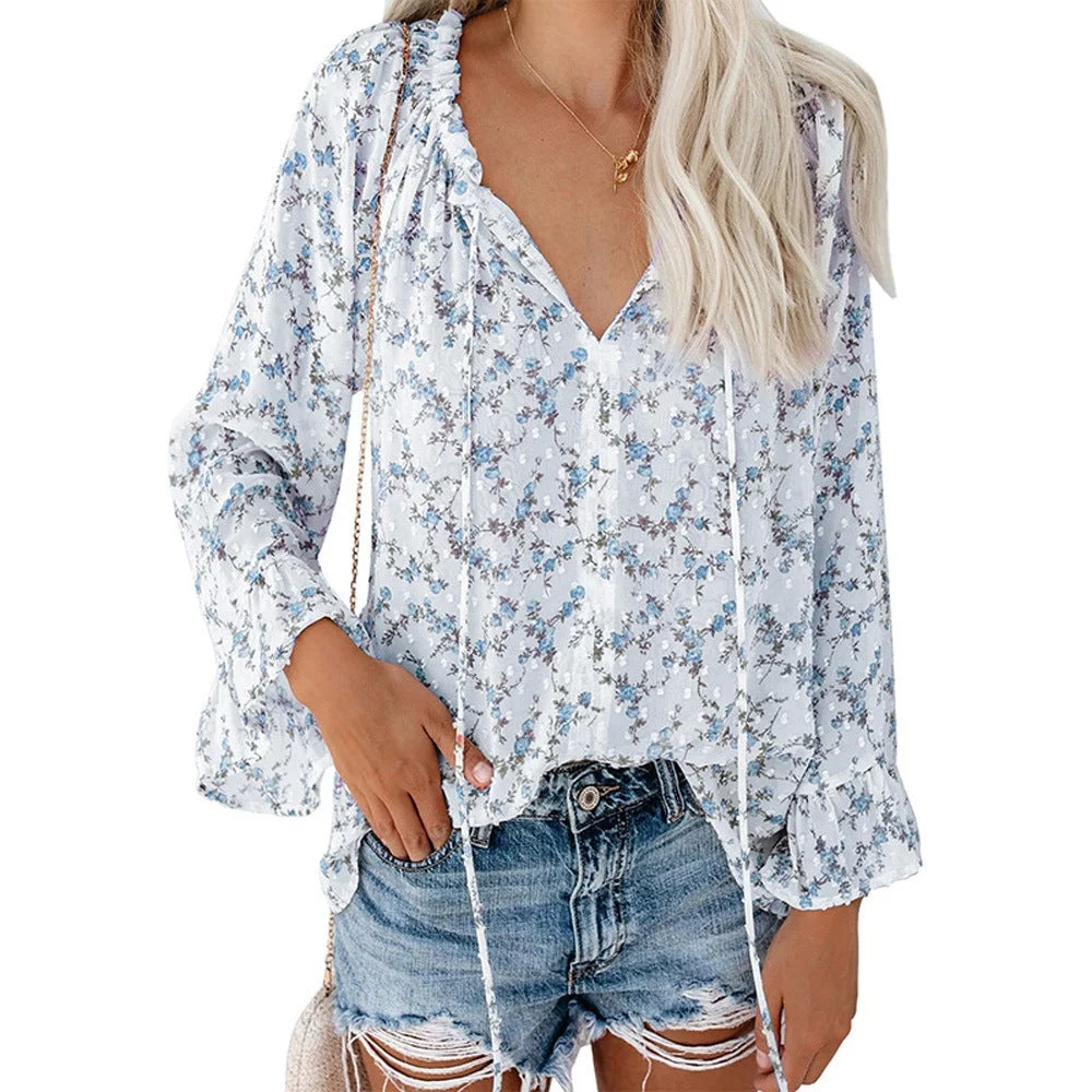 Women's Tie V-neck Shirt Chiffon BottomingShirt