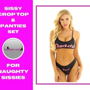 pornhint Pornhint Womens Adjustable Shoulder Straps Yes Daddy Printed Mini Camisole Bra Crop Tops. Sissy panties. feminization