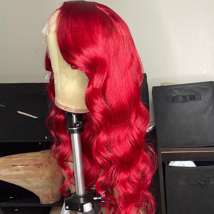 Natural Wave Red 200% Density Lace Front Wig