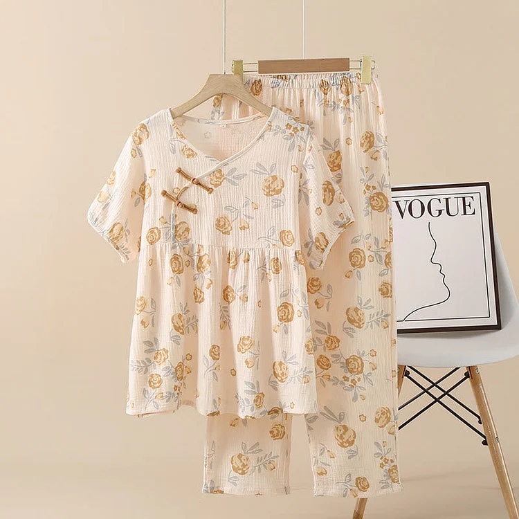 Rustic Rose Cotton Gauze Pajama Set Radinnoo.com