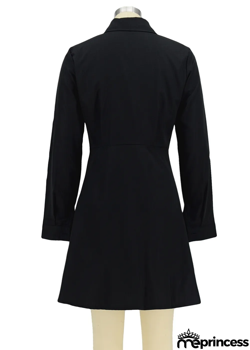 Autumn Black Ruffles Botton-Open Long Sleeve Shirt Dress