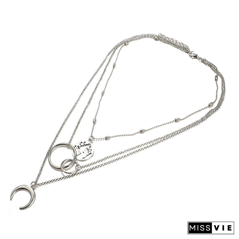 Fashion Women Multi-Layer Moon Map Necklace