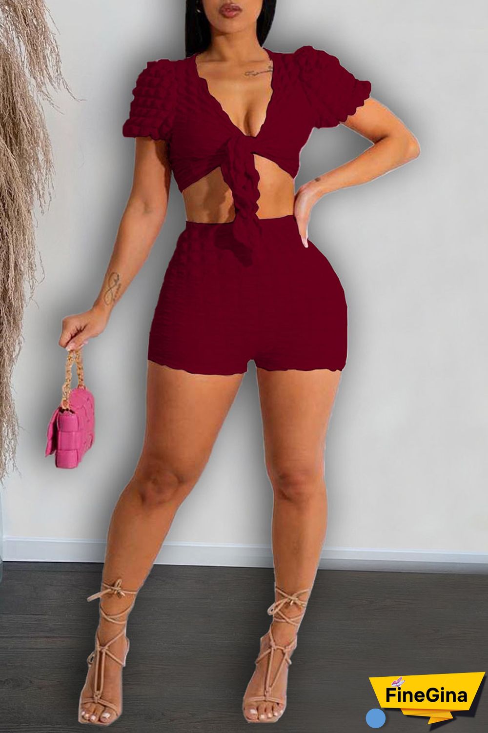 Black Sexy Solid Bandage Patchwork V Neck Short Sleeve Two Pieces