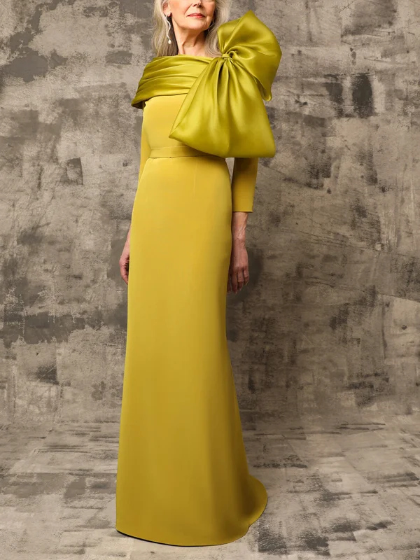 Solid Color Long Sleeve Bow Maxi Dress