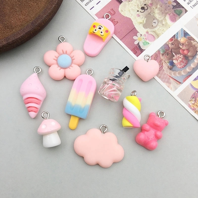 10 Models Per Model 1, 10/Pack Resin Ice Cream Bear Flower Pendant