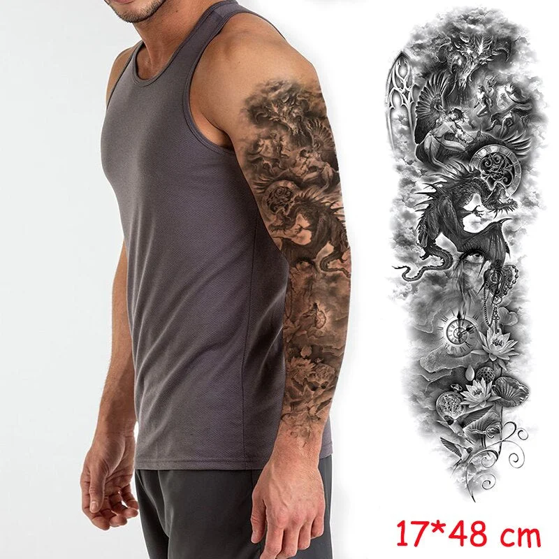 waterproof temporary tattoo sticker full arm lion king angel warrior lightning tree flower fake tatto flash tatoo to man woman