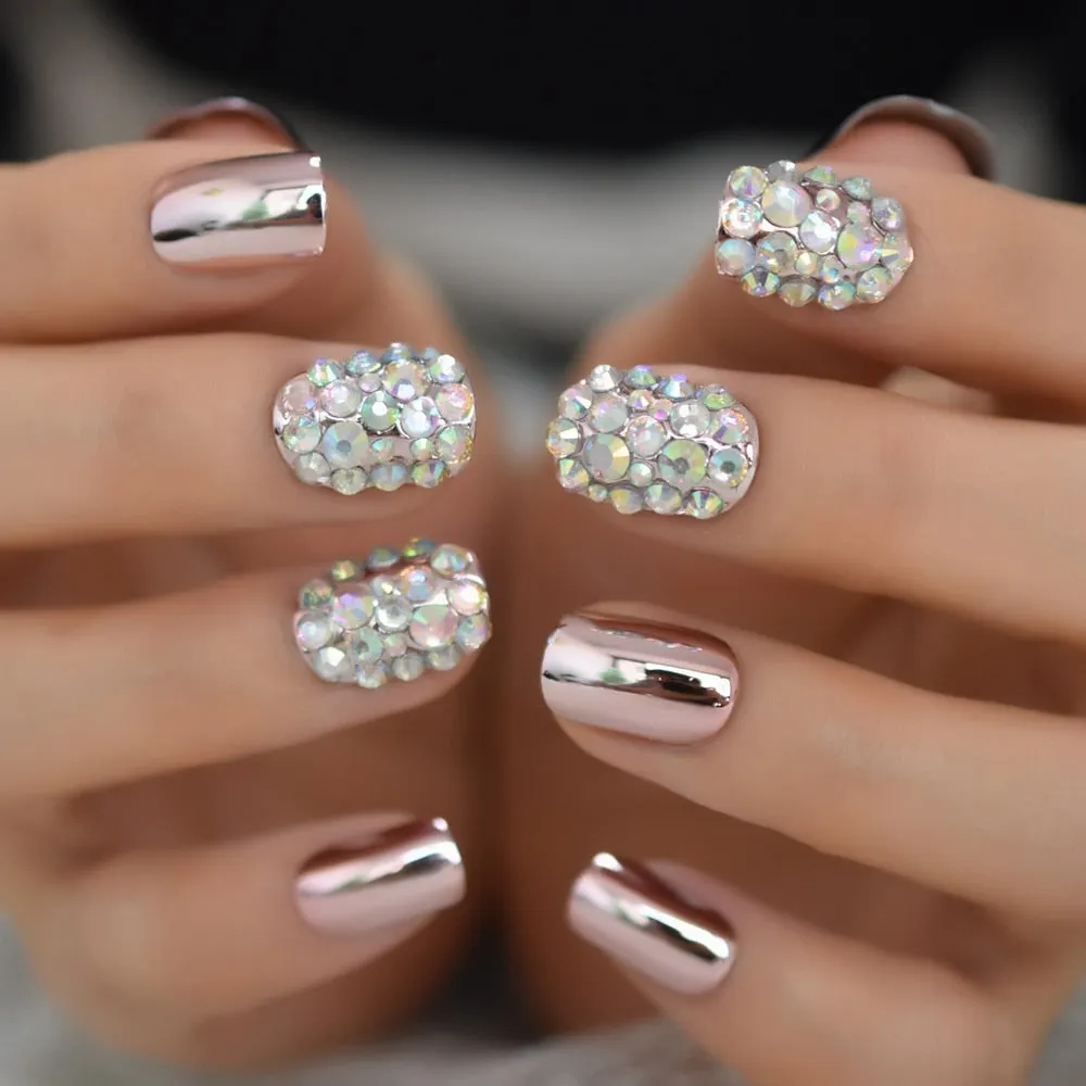 Fake Diamond Rhinestone With Short Nail Squoval Black Mixed Nail Supplies For Professional Full Cover Color Optional Fingernail-Nail Inspo