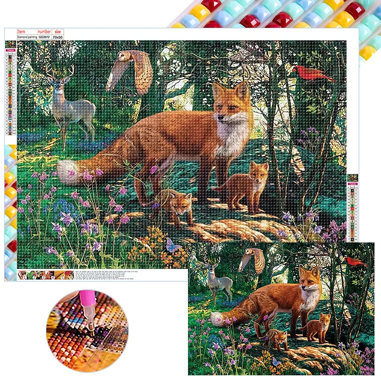 Fox 40*50cm(picture) full round drill diamond painting 4 to 12 colors of AB  drills