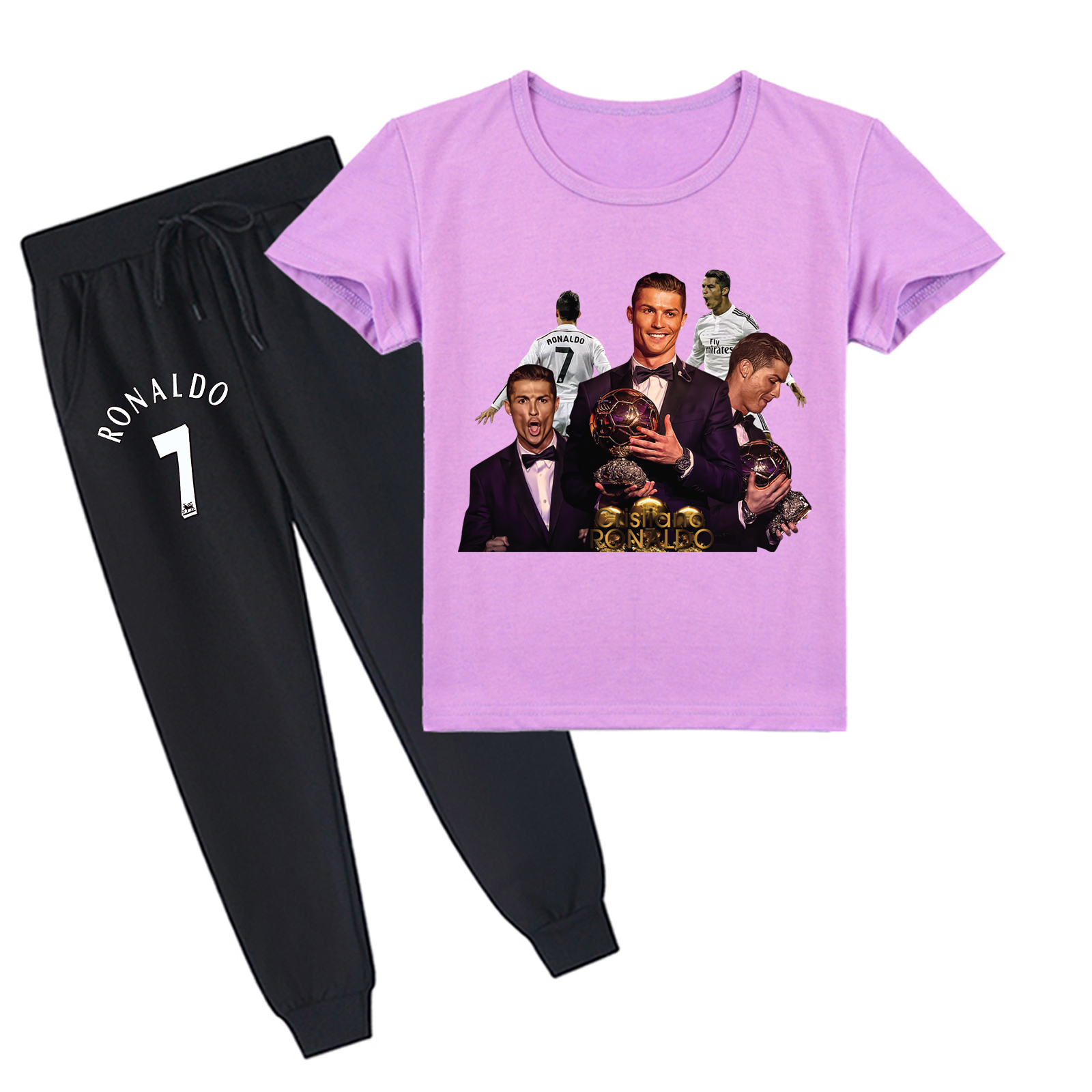 Mayoulove Kids Cristiano Ronaldo Short Sleeve T-Shirt Set - Perfect for Boys & Girls, Soccer Fan Gear-Mayoulove
