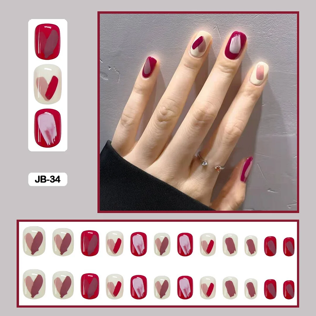 24Pcs/Box of Hand-painted Graffiti Punk Dark Flame Art Minimalist Removable Safe and Harmless False Nails Full Sticker Nail Art-Nail Inspo