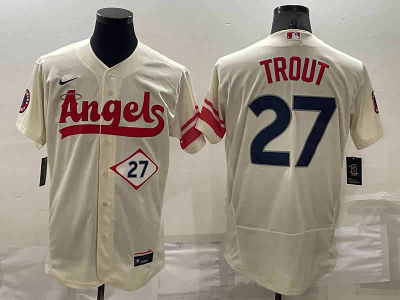 Men's Los Angeles Angels Mike Trout #27 Beige Fashion Stitched Jersey mysite