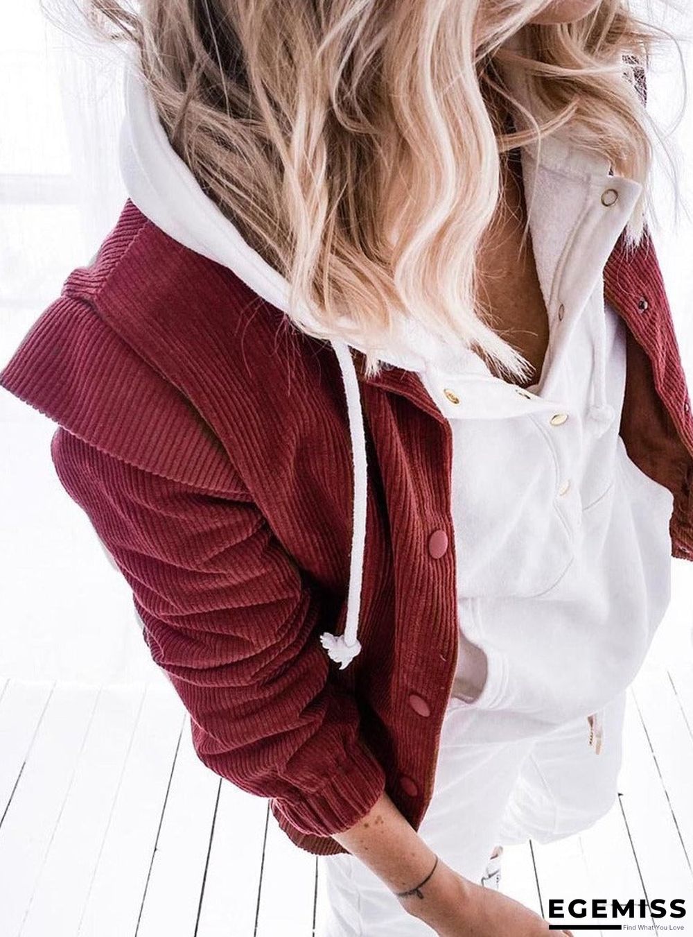 Casual Solid Color Corduroy Loose Long-sleeved Stand-up Collar Coat | EGEMISS